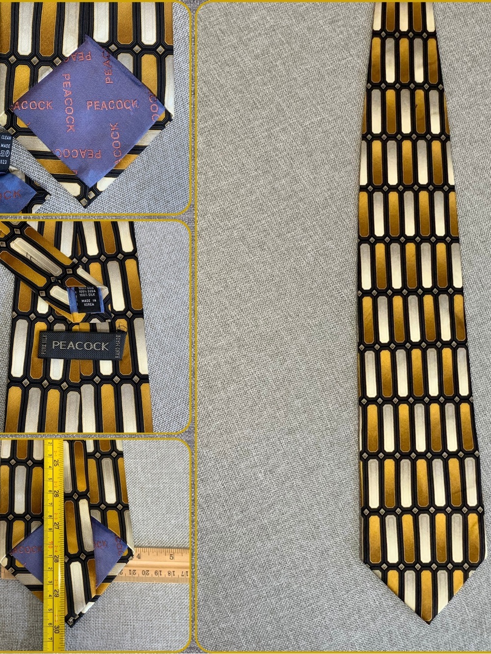 Peacock Vintage Geometric Silk Tie Wide Retro Necktie